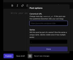 Dev.to specify canonical link via rich markdown editor